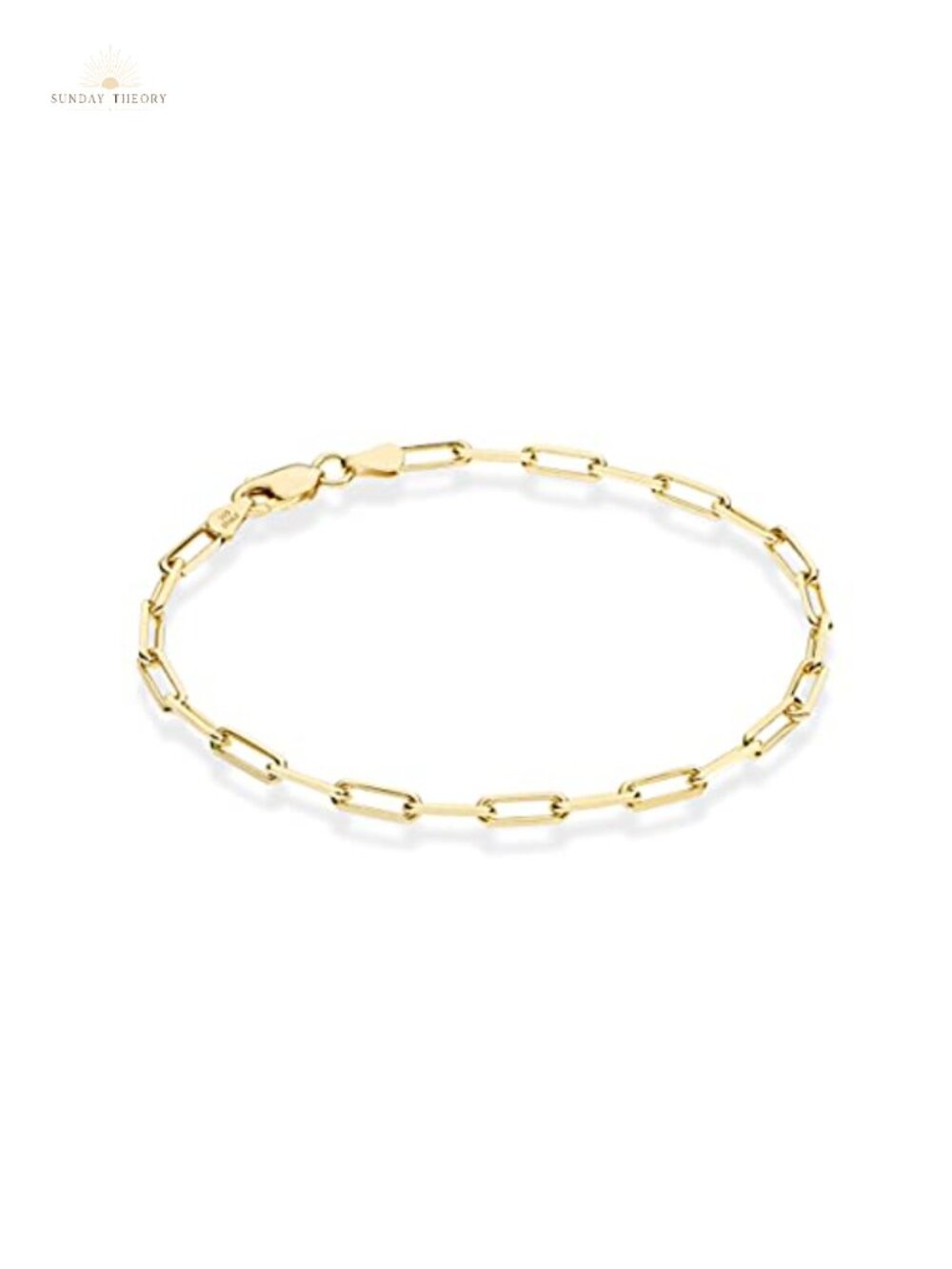 18K Gold Plated 925 Sterling Silver Paperclip Bracelet 3mm Women Men